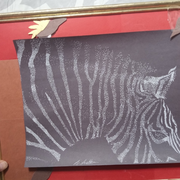 Stippling. "Zebra dot" 8.5" x 11" white get pen on black paper - Picture 1 of 2